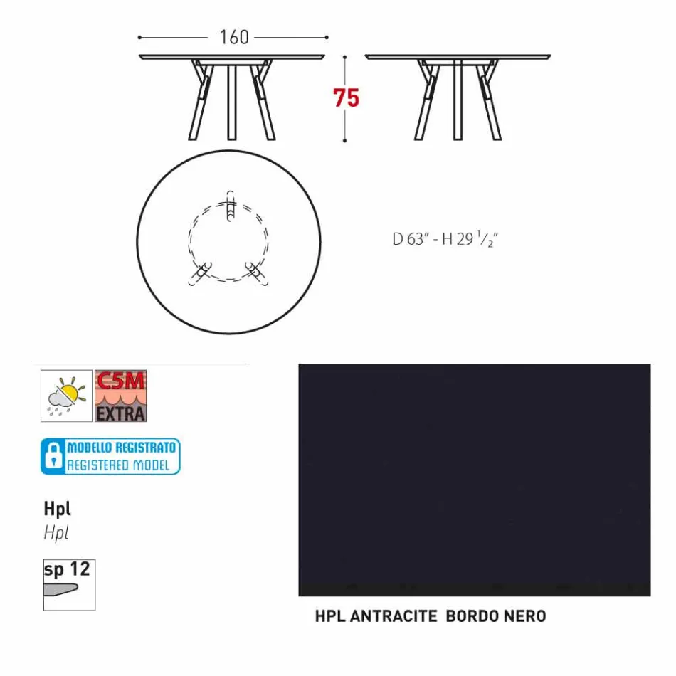 Varaschin Linki Okrągły stół nowoczesny design ogród, H 75 cm Viadurini