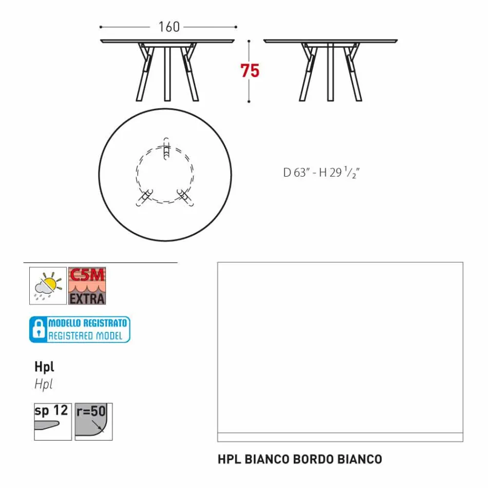 Varaschin Linki Okrągły stół nowoczesny design ogród, H 75 cm Viadurini