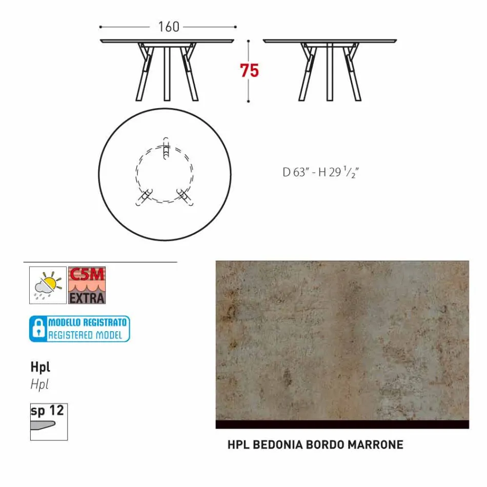 Varaschin Linki Okrągły stół nowoczesny design ogród, H 75 cm Viadurini