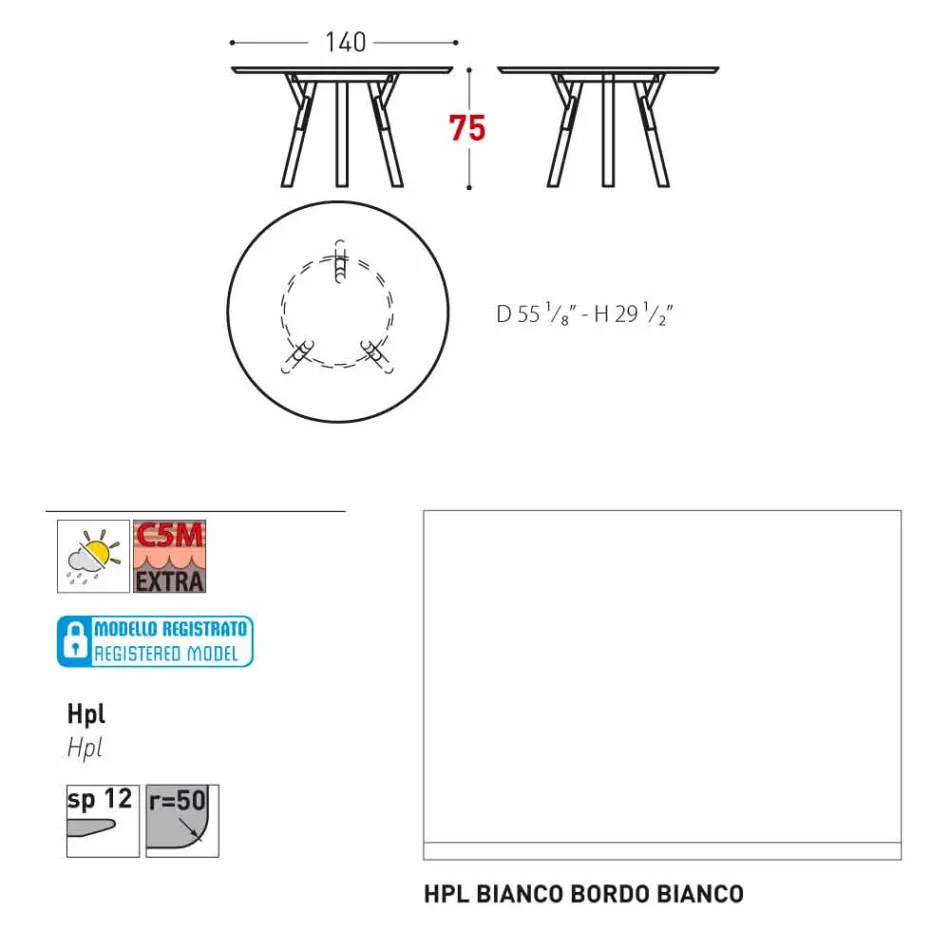 Varaschin Linki Okrągły stół nowoczesny design ogród, H 75 cm Viadurini