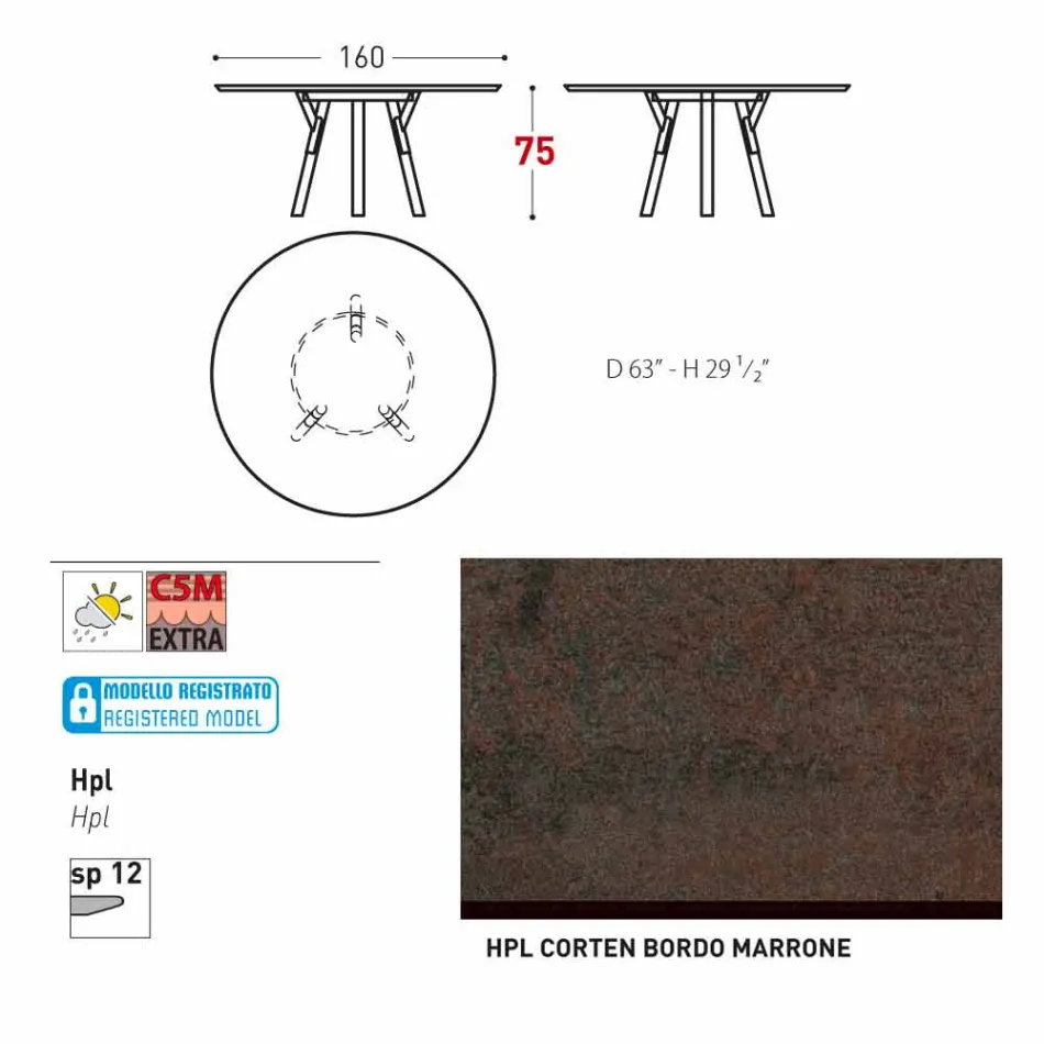 Varaschin Linki Okrągły stół nowoczesny design ogród, H 75 cm Viadurini