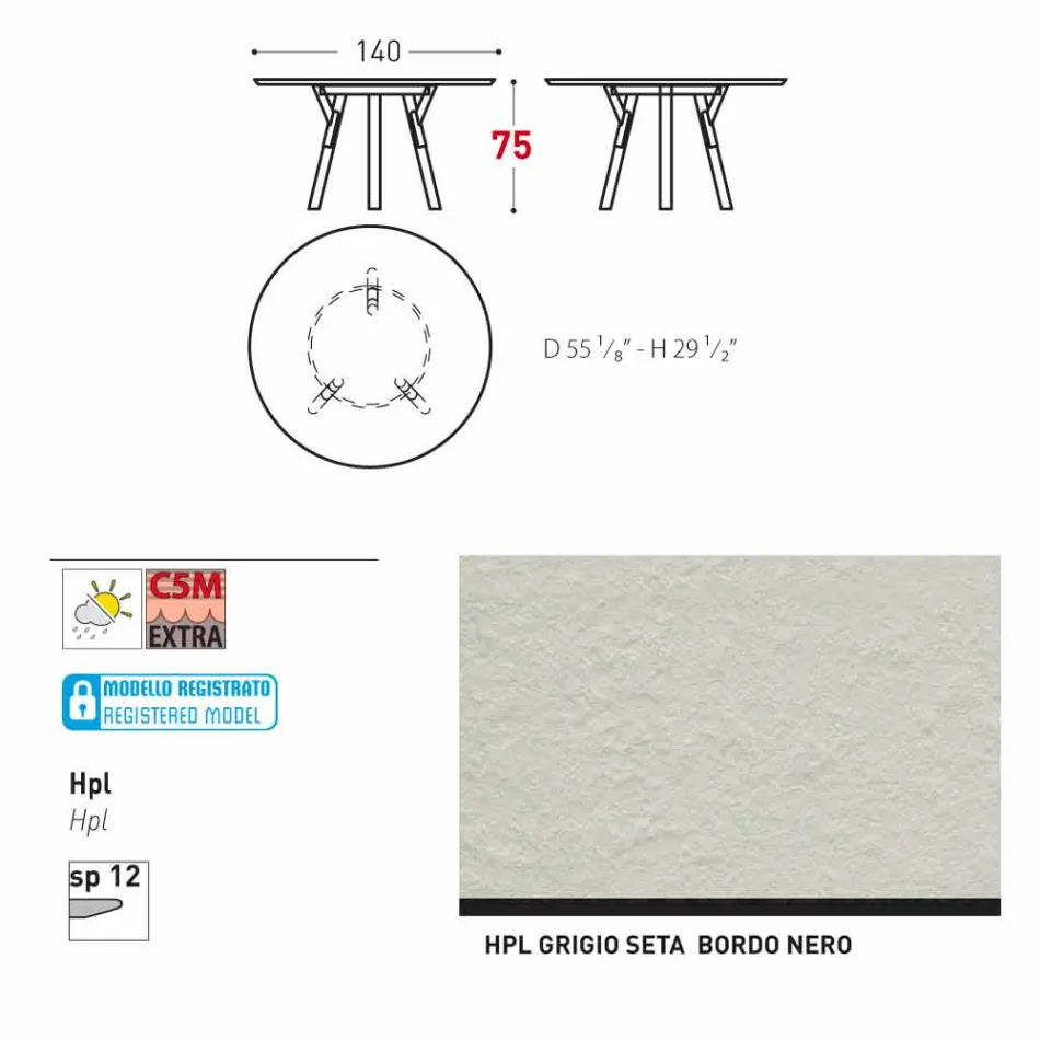 Varaschin Linki Okrągły stół nowoczesny design ogród, H 75 cm Viadurini