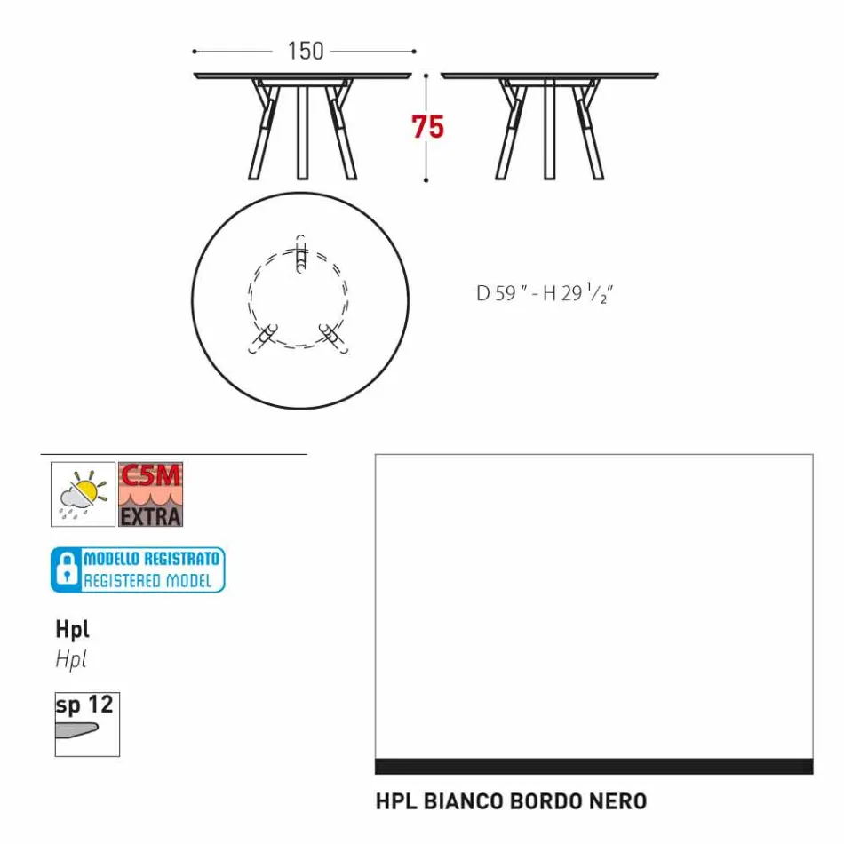 Varaschin Linki Okrągły stół nowoczesny design ogród, H 75 cm Viadurini