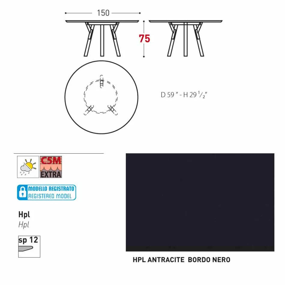 Varaschin Linki Okrągły stół nowoczesny design ogród, H 75 cm Viadurini