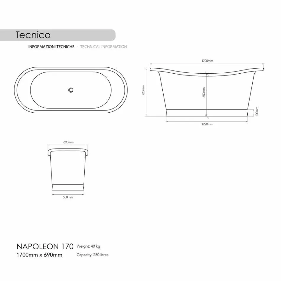Wanna wolnostojąca kąpieli miedzi wykończone w niklu Julia Viadurini