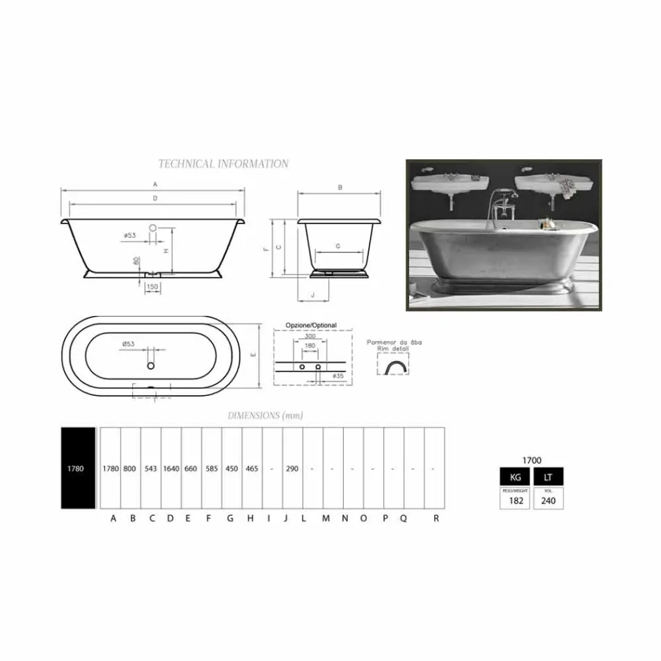 Wanna w designerską łazienkę z żeliwnym Pierce połysku Viadurini