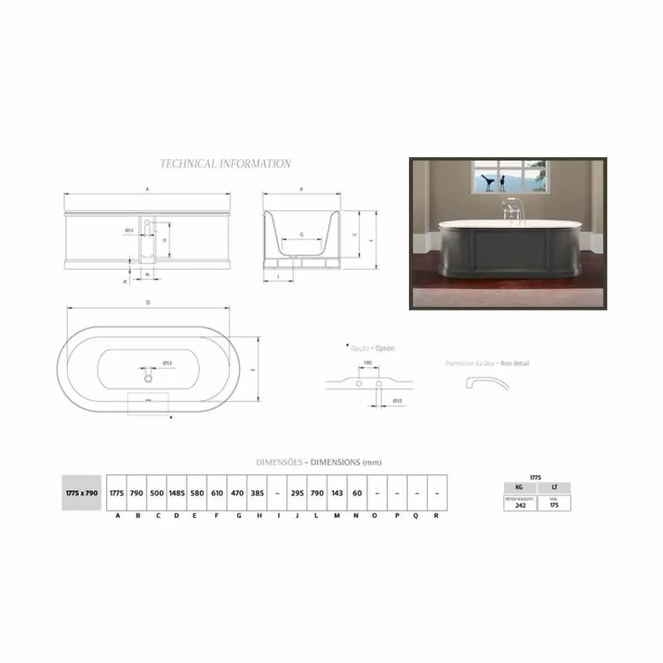 Wanna emaliowanego żeliwa i malowane Ashley Viadurini