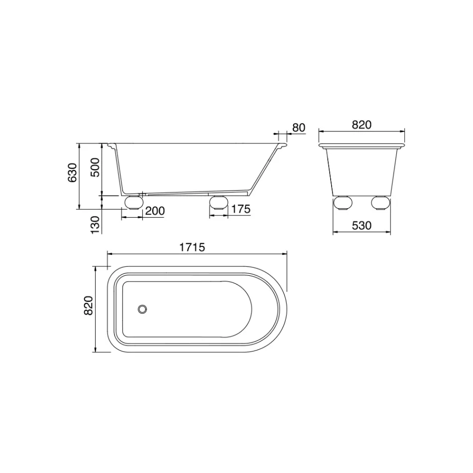 Matowa biała wanna z litą powierzchnią na nóżkach - stopnie Viadurini