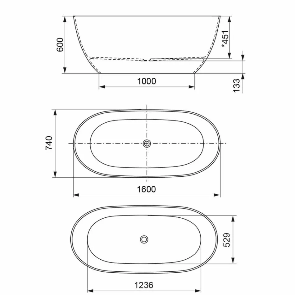 Wolnostojąca wanna, Made in Italy, w Solid Surface - Flow Viadurini