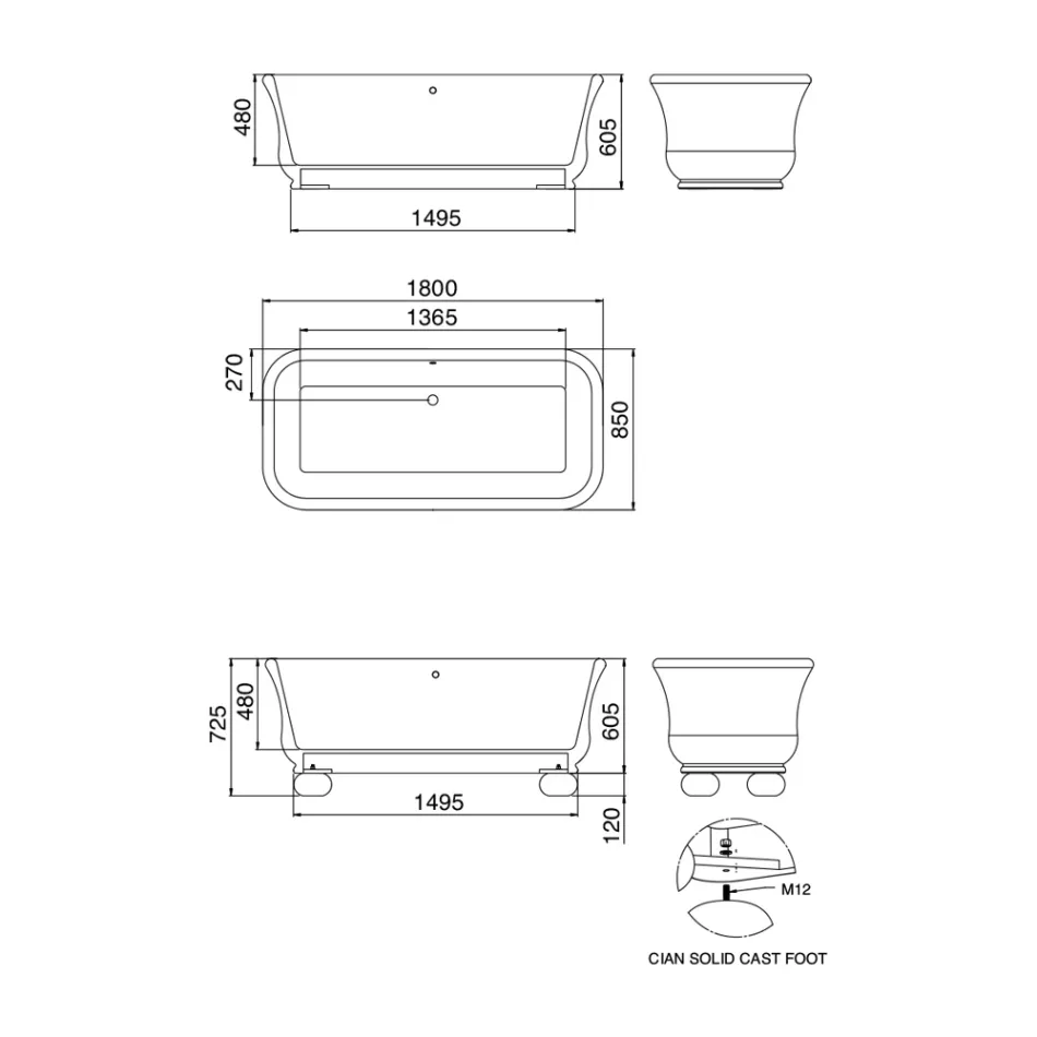 Prostokątna wanna z litą powierzchnią i miękkimi narożnikami Made in Italy - Fulvio Viadurini