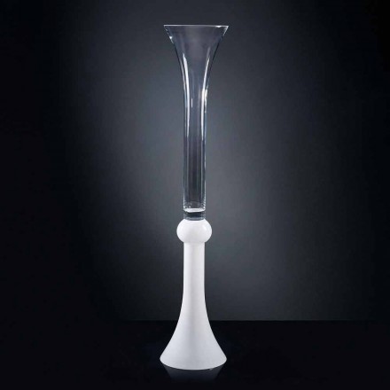 Wysoki wazon wewnętrzny z przezroczystego i białego szkła Made in Italy - Ludovico Viadurini