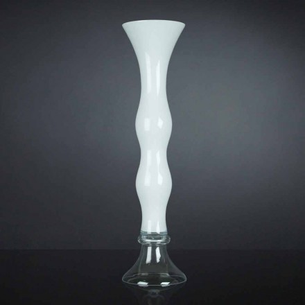 Wysoki wazon dekoracyjny z przezroczystego i białego szkła Made in Italy - Gondo Viadurini