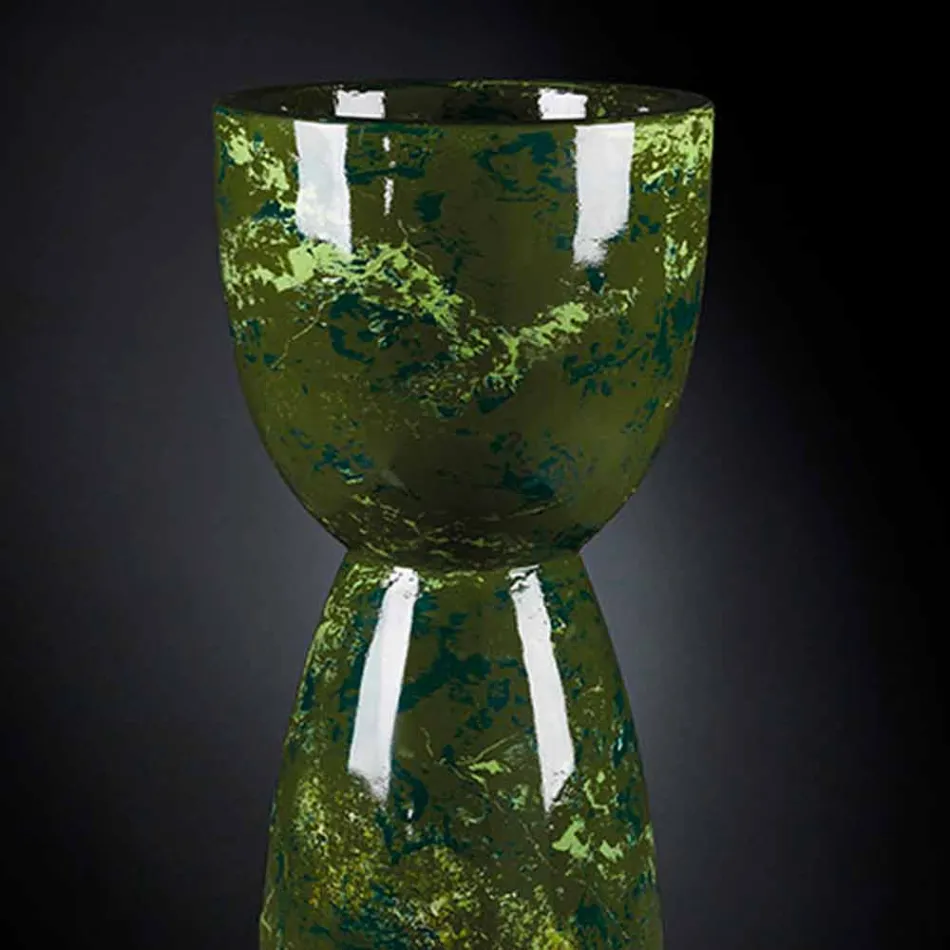 Wysoki wazon z polietylenu z wykończeniem z marmuru lub wrzośca Made in Italy - Renata Viadurini