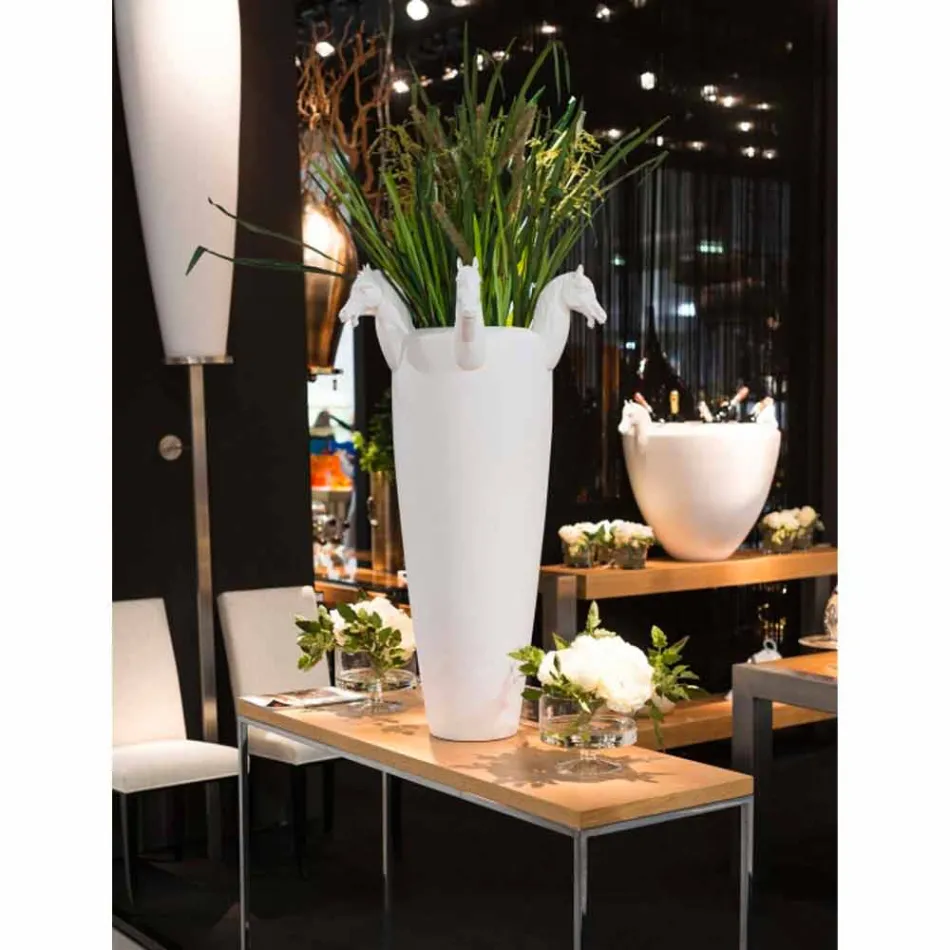 Wysoki wazon wewnętrzny z białej ceramiki lub błyszczącego złota Made in Italy - Jacky Viadurini