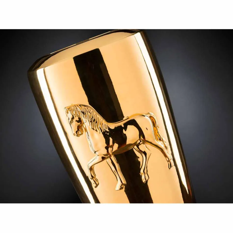 Wysoki wewnętrzny wazon w ceramicznym złotym wykończeniu Ręcznie robiony we Włoszech - Jacky Viadurini