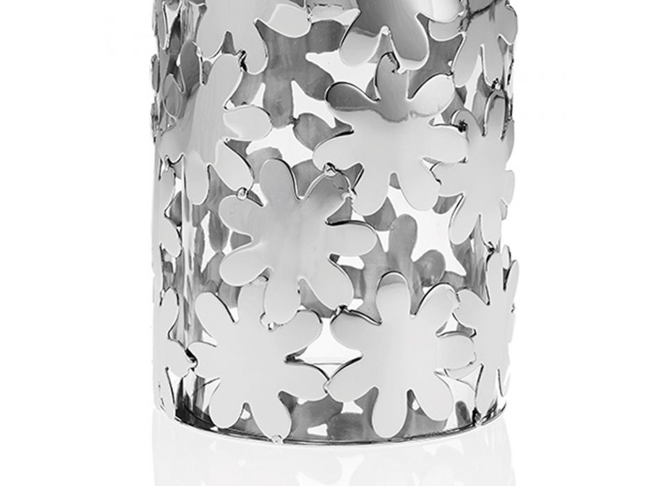 Cylindryczny wazon ze szkła i srebra z metalu i luksusowa dekoracja kwiatowa - Terraceo Viadurini
