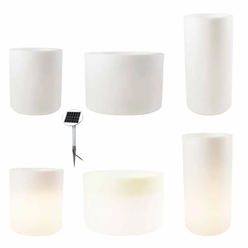 Wazon z oświetleniem słonecznym lub projektem LED do użytku wewnątrz lub na zewnątrz - Cilindrostar Viadurini