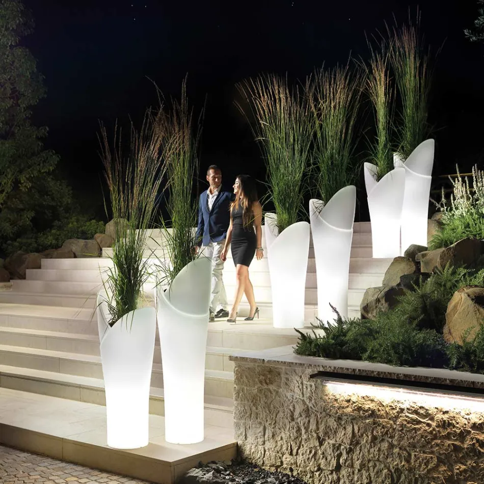 Świecący wazon na zewnątrz z białego polietylenu Made in Italy - Galileo Viadurini