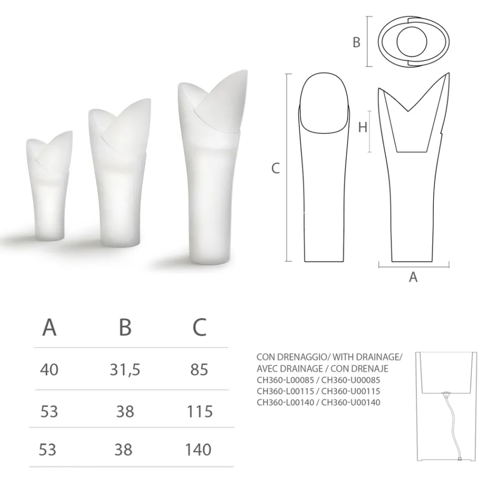 Świecący wazon na zewnątrz z białego polietylenu Made in Italy - Galileo Viadurini