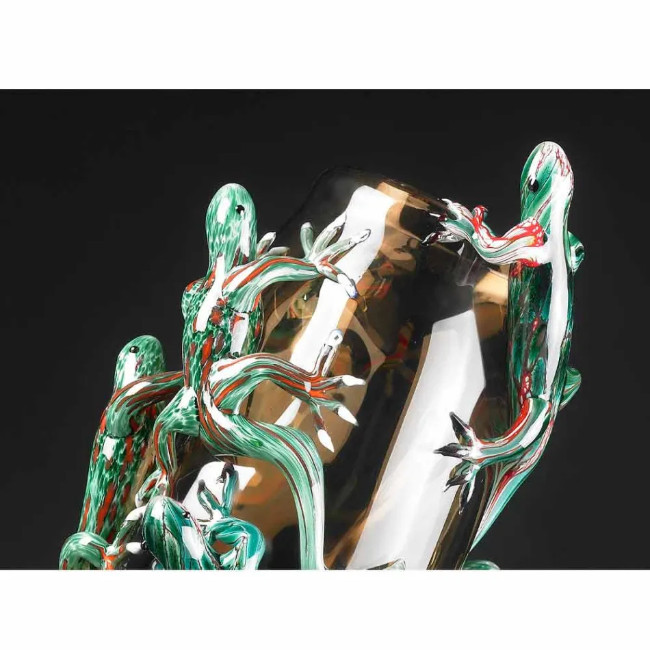 Ręcznie robiony wazon wewnętrzny z kolorowego szkła z gekonami Made in Italy - Geco Viadurini