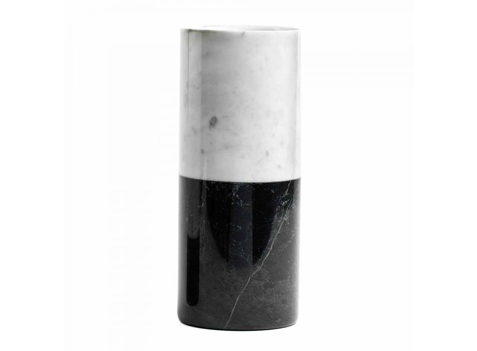 Cylindryczny wazon dekoracyjny z marmuru z Carrary i Marquinia Made in Italy - Emory Viadurini