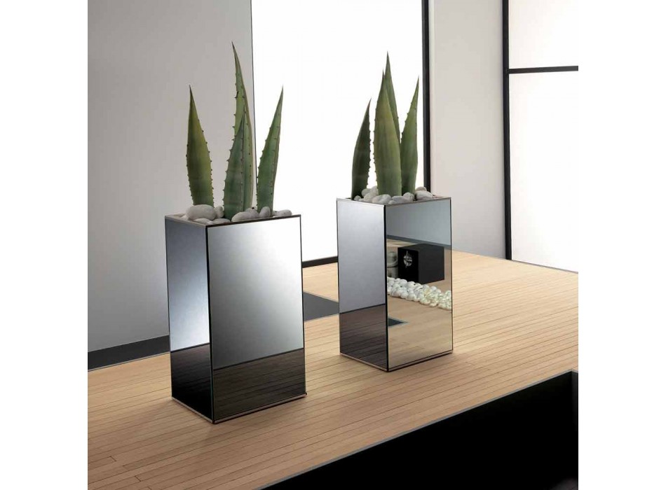 Wolnostojący geometryczny wazon lustrzany i struktura z drewna i stali - Ghenna Viadurini