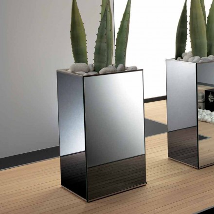 Wolnostojący geometryczny wazon lustrzany i struktura z drewna i stali - Ghenna Viadurini
