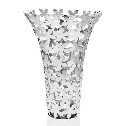 Włoski luksusowy szklany i srebrny metalowy wazon z dekoracją kwiatową - Terraceo Viadurini