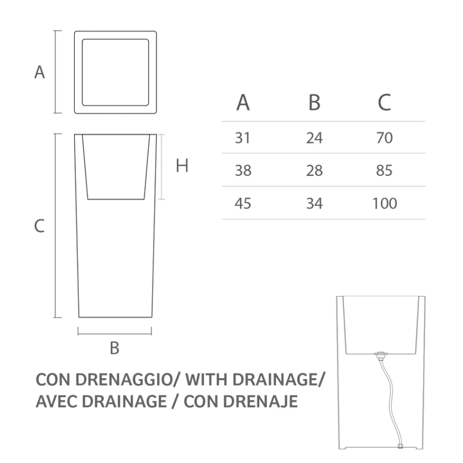 Wysoki wazon wewnętrzny z białego polietylenu Made in Italy - Devid Viadurini