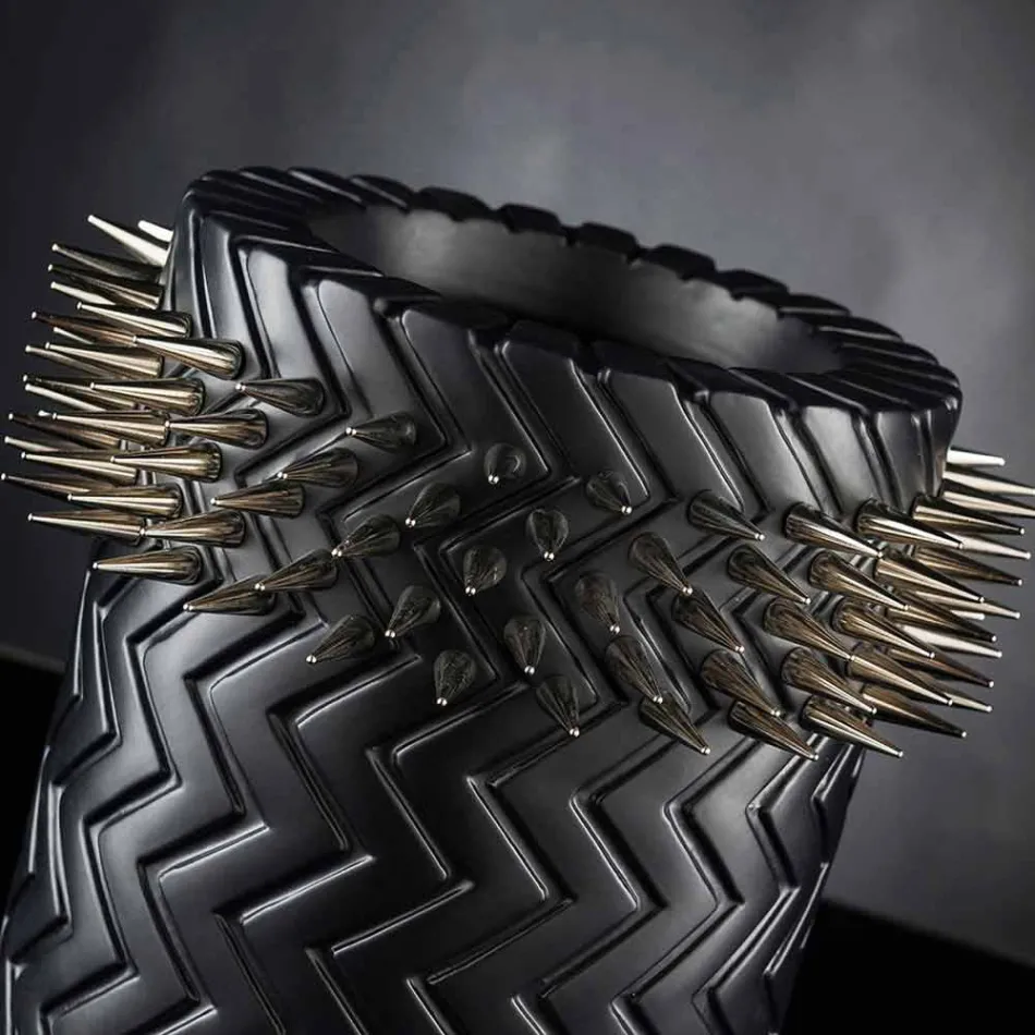 Ręcznie robiony matowy czarny ceramiczny wazon ozdobny - Jungle Viadurini