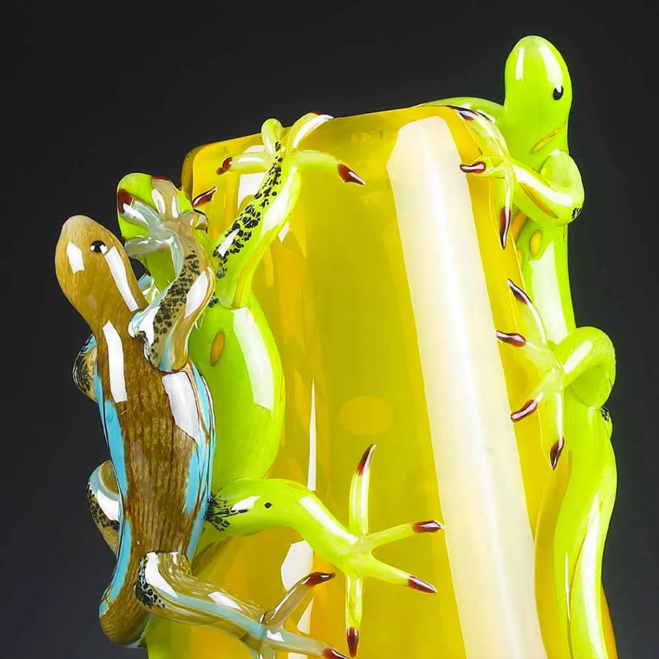 Ozdobny wazon z kolorowego szkła wykonany ręcznie we Włoszech - Geco Viadurini