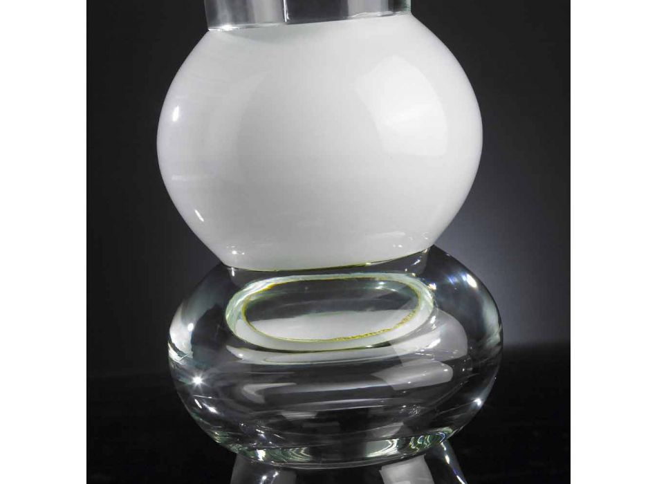 Ozdobny wazon z przezroczystego szkła z białą kulą Made in Italy - Vanissa Viadurini