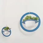 Wiszący wazon na kwiaty ze stali i ceramiki Made in Italy - Leotta Viadurini