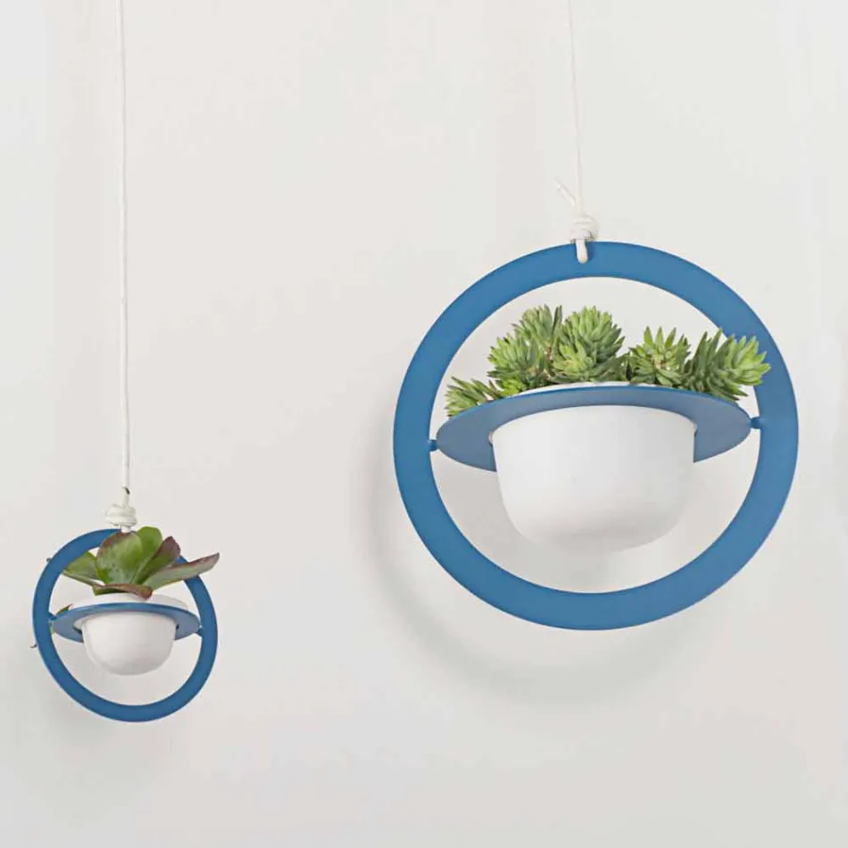 Wiszący wazon na kwiaty ze stali i ceramiki Made in Italy - Leotta Viadurini