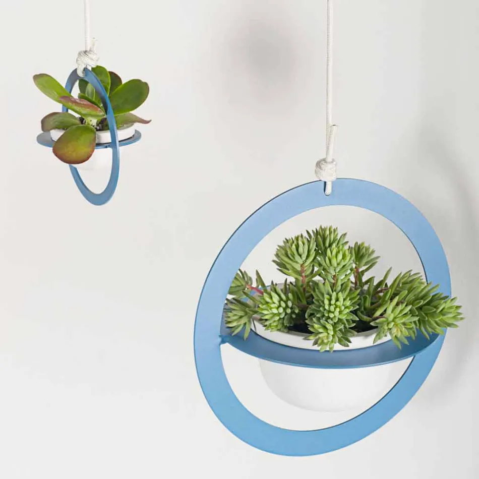 Wiszący wazon na kwiaty ze stali i ceramiki Made in Italy - Leotta Viadurini