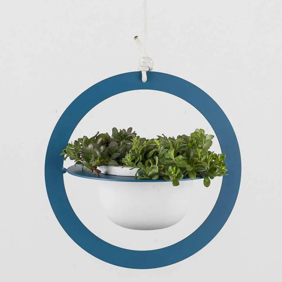 Wiszący wazon na kwiaty ze stali i ceramiki Made in Italy - Leotta Viadurini