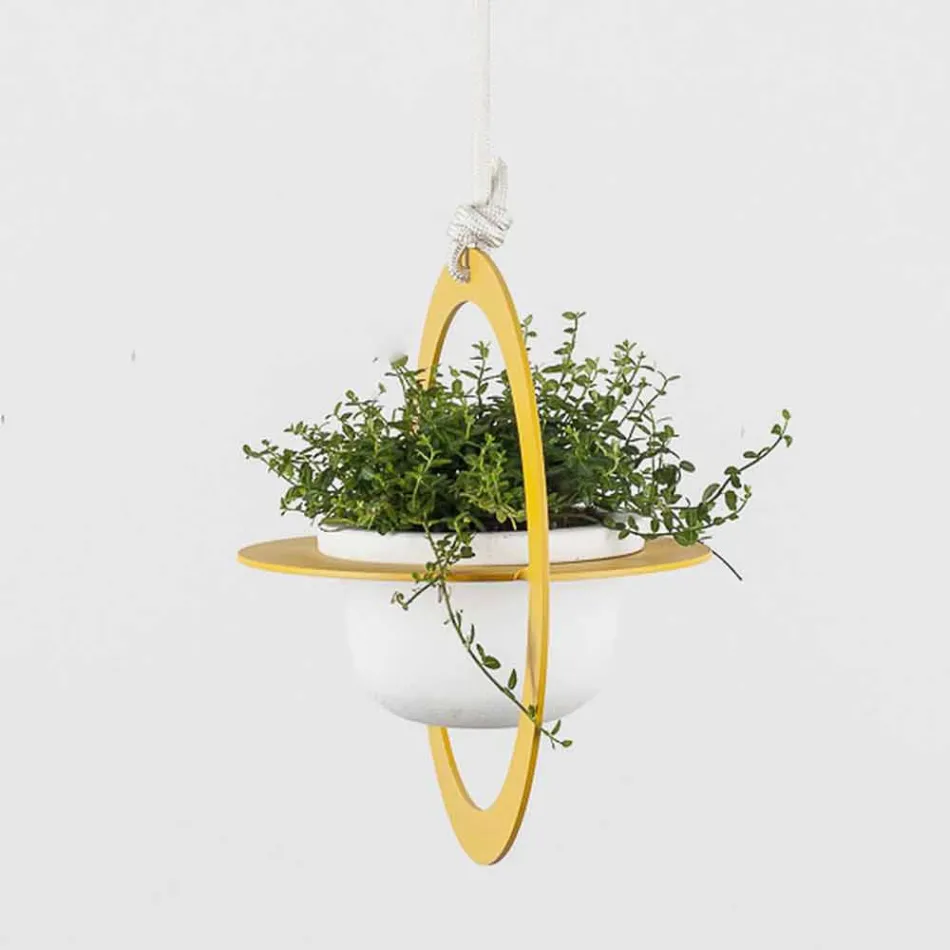 Wiszący wazon na kwiaty ze stali i ceramiki Made in Italy - Leotta Viadurini