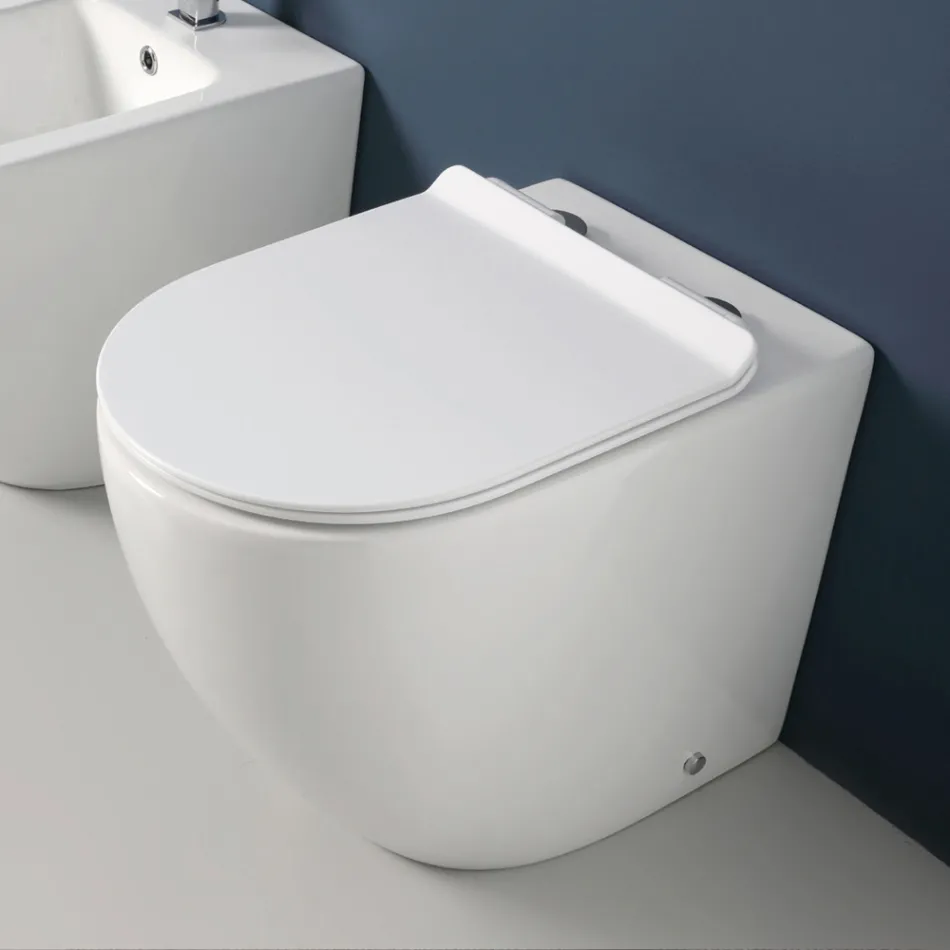 Aralia White Ceramic Toaleta Cyklonowa montowana na podłodze z deską sedesową o cichym opadaniu Viadurini
