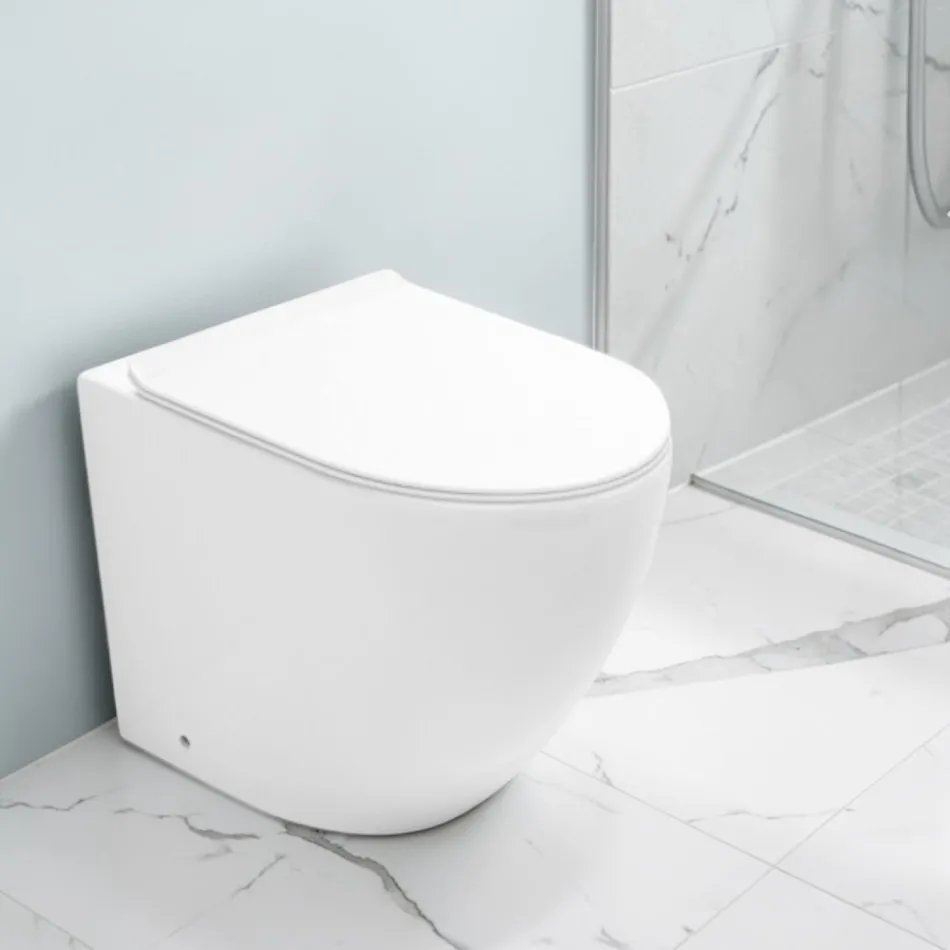 Aralia White Ceramic Toaleta Cyklonowa montowana na podłodze z deską sedesową o cichym opadaniu Viadurini