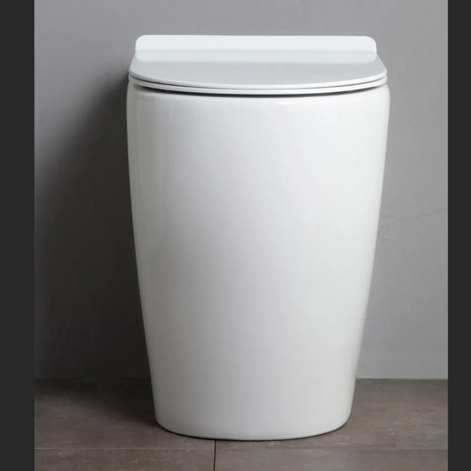 Toaleta ceramiczna Oleander z wysuwaną spłuczką i wolnoopadającym siedziskiem Viadurini
