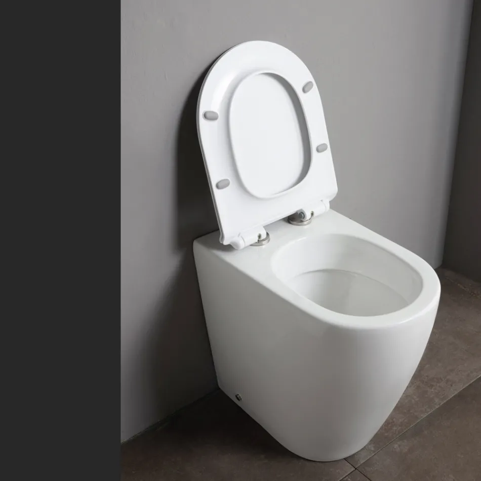 Toaleta ceramiczna Oleander z wysuwaną spłuczką i wolnoopadającym siedziskiem Viadurini