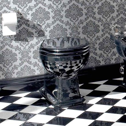 Wc Klasyczny wazon podłogowy z czarnej ceramiki z siedziskiem, wyprodukowany we Włoszech - Marwa Viadurini