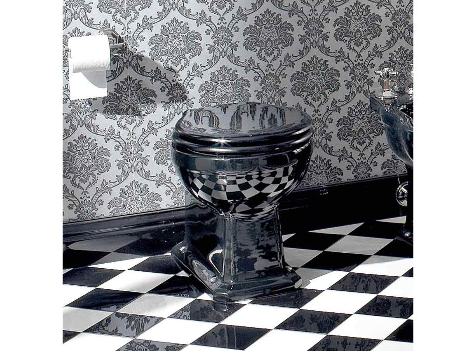 Wc Klasyczny wazon podłogowy z czarnej ceramiki z siedziskiem, wyprodukowany we Włoszech - Marwa Viadurini