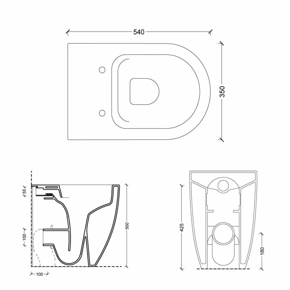 Nowoczesna biała miska ceramiczna Shine Square H50 Rimless Viadurini