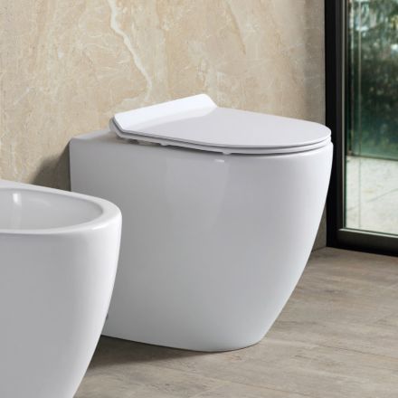 Aster White Ceramic Rimless Floor Mounted Toaleta z wolnoopadającą deską sedesową   Viadurini