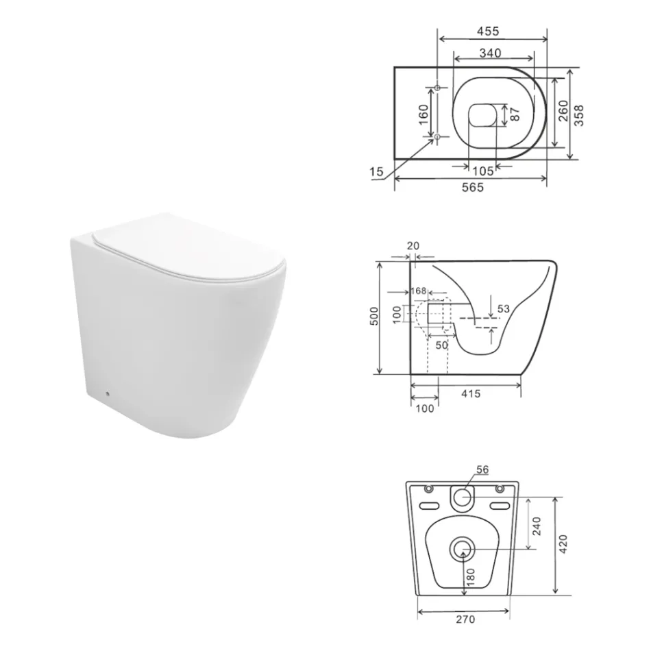 Toaleta bezrantowa z wolnoopadającą deską ceramiczną Thermoset - Oleander Viadurini