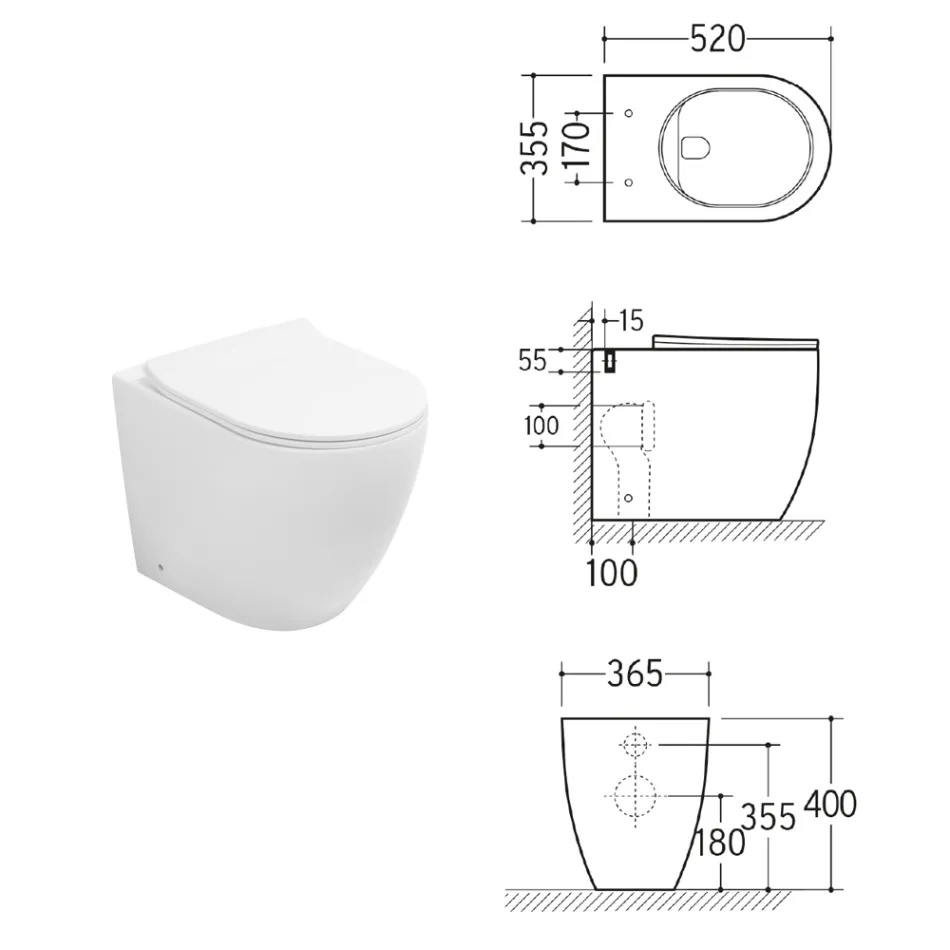 Dwukolorowa matowa ceramiczna toaleta bezrantowa Aster z wolnoopadającą deską sedesową   Viadurini