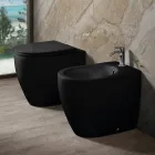 Dwukolorowa matowa ceramiczna toaleta bezrantowa Aster z wolnoopadającą deską sedesową   Viadurini