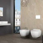 Aster White Ceramic Wall-Hung Rimless Toaleta z wolnoopadającą deską sedesową Viadurini