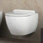 Aster White Ceramic Wall-Hung Rimless Toaleta z wolnoopadającą deską sedesową Viadurini